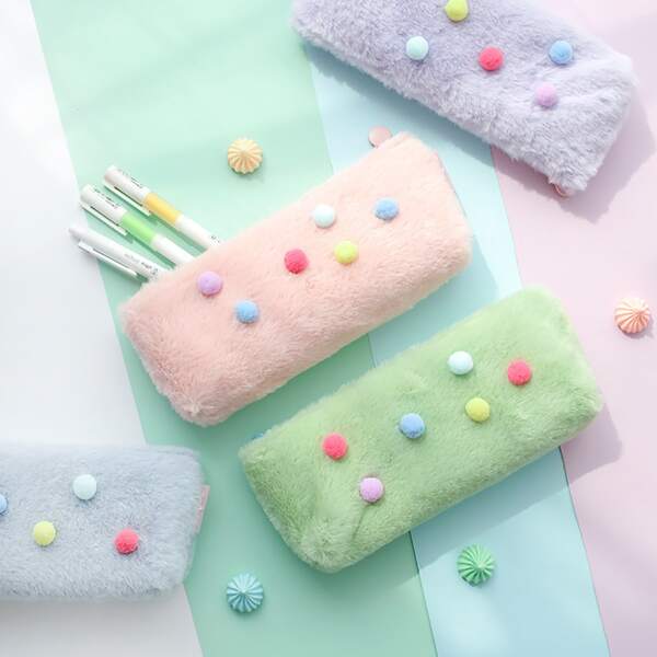 

1pc Random Pom Pom Pencil Case, Multicolor