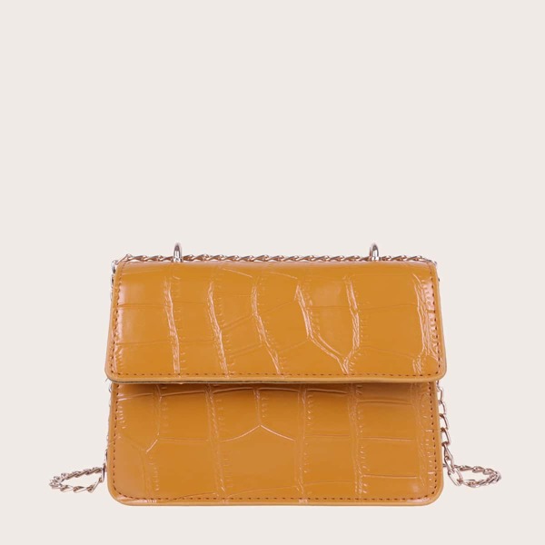 

Croc Embossed Chain Shoulder Bag, Brown