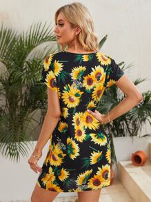 SHEIN Sunflower Print Dress - Multicolor - View 2