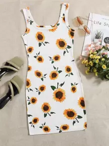 SHEIN Sunflower Print Dress - Multicolor - View 1