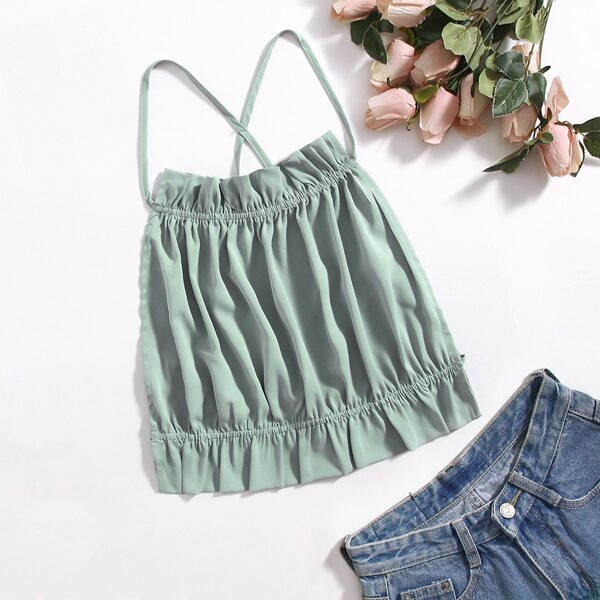 

Ruffle Hem Backless Cami Top, Mint green
