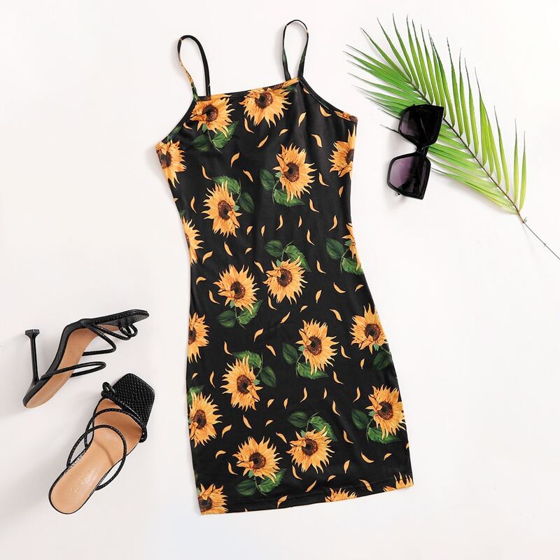 

Sunflower Print Slip Dress, Multicolor