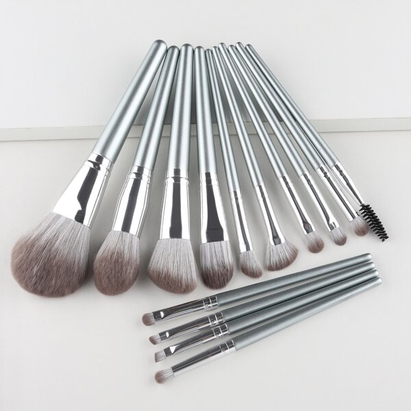

14pcs Metallic Handle Makeup Brush, Silver