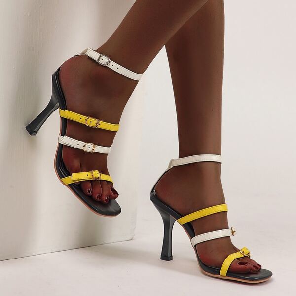

Color Block Ankle Strap High Heeled Sandals, Multicolor