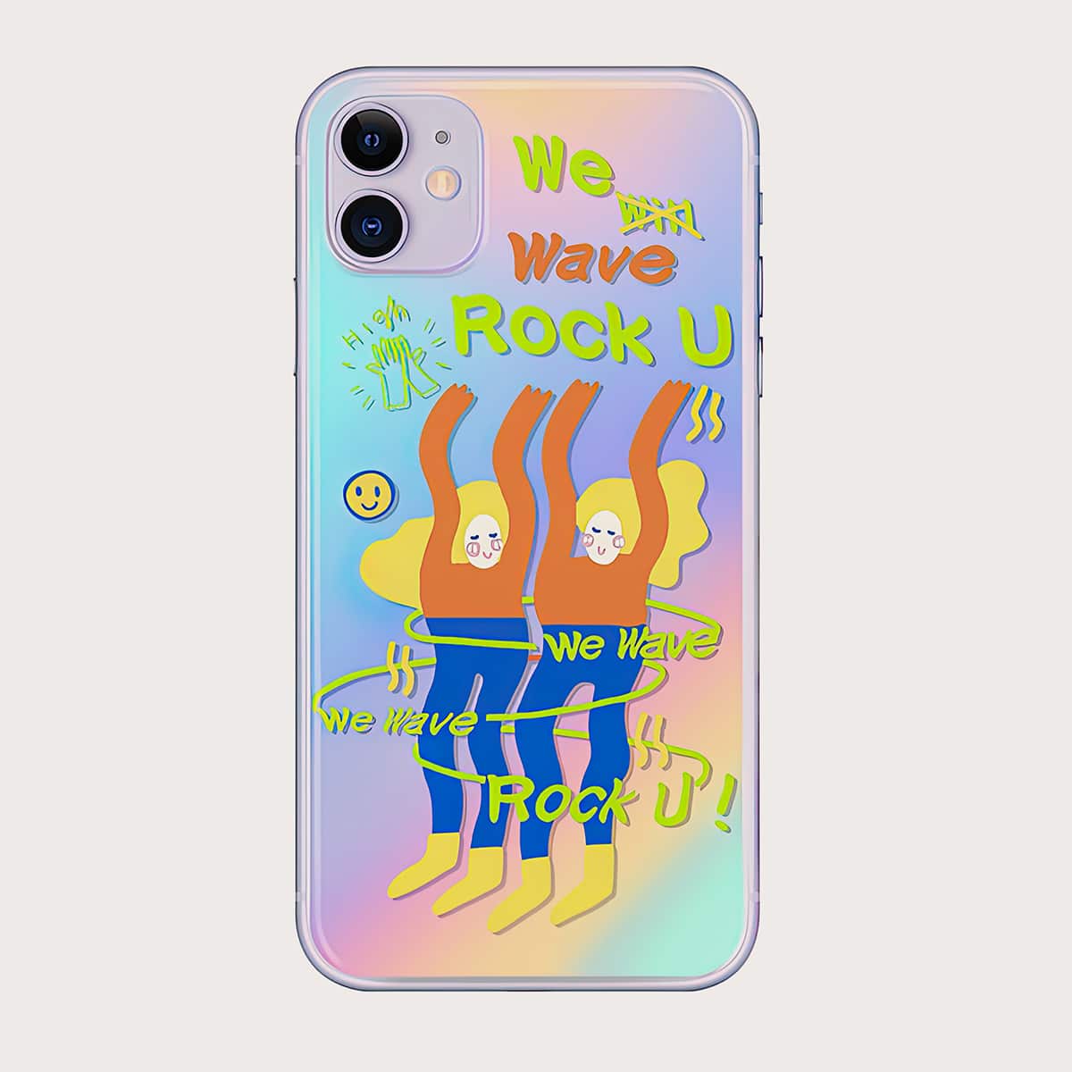 

Holographic Cartoon Print Phone Case, Multicolor