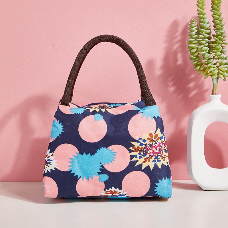 

Flower & Dot Print Lunch Bag, Multicolor