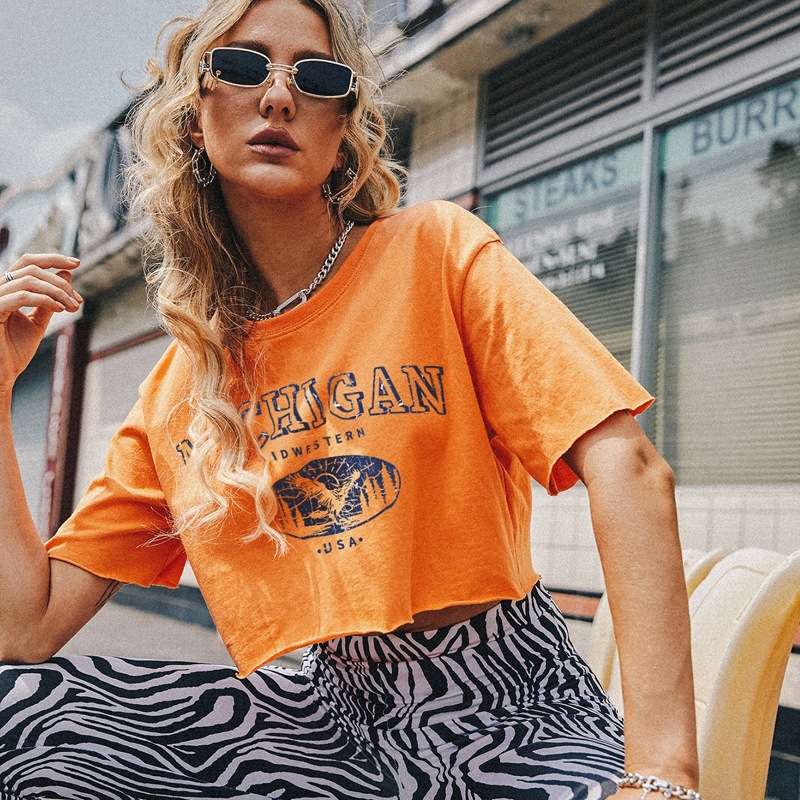 

Letter Graphic Raw Hem Tee, Orange