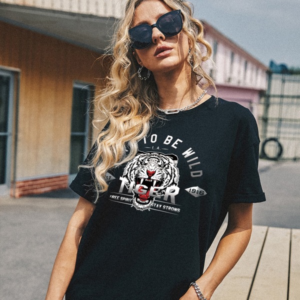 

Tiger & Letter Graphic Tee Dress, Black