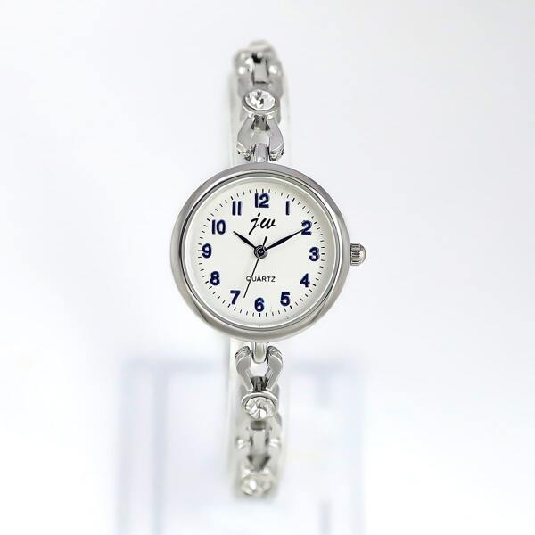 

Rhinestone Decor Round Pointer Quartz Watch