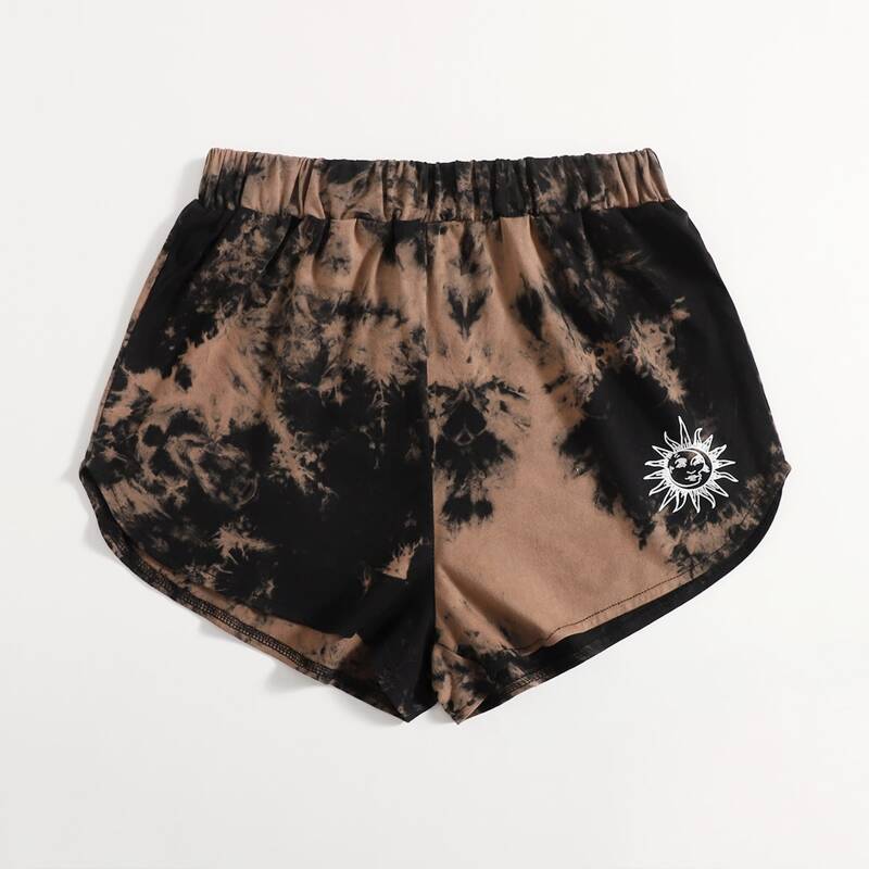

Sun & Moon Graphic Tie Dye Shorts, Multicolor