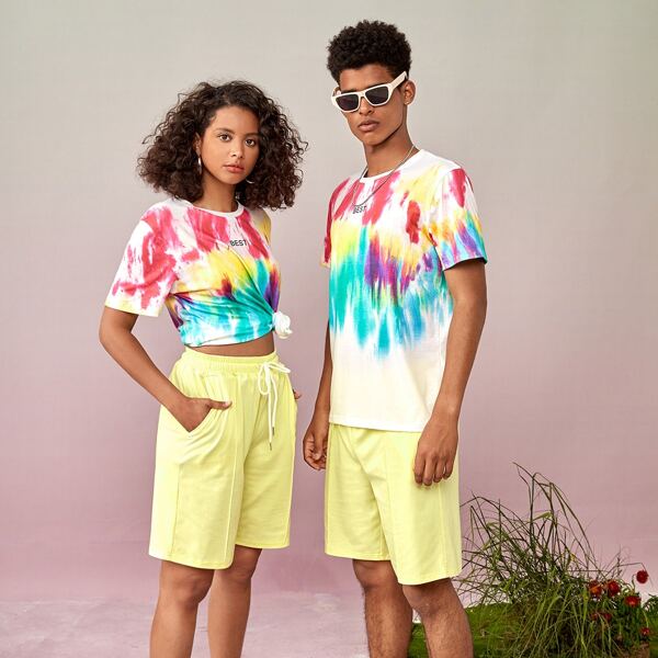 

Solid Drawstring Waist Slant Pocket Track Shorts, Yellow