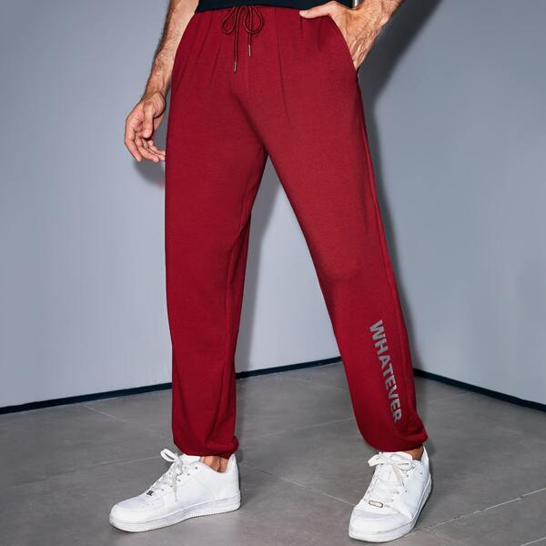 

Men Letter Graphic Sweatpants, Burgundy