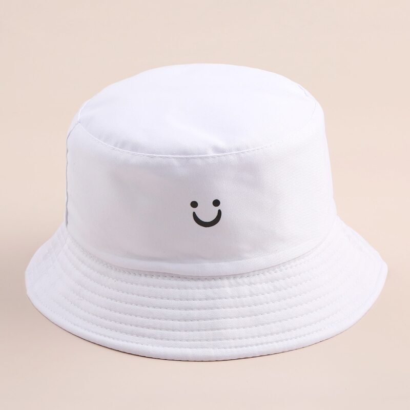 

Smiling Face Print Bucket Hat, White