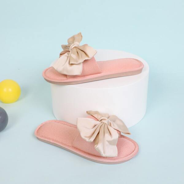

Open Toe Bow Decor Slippers, Pink