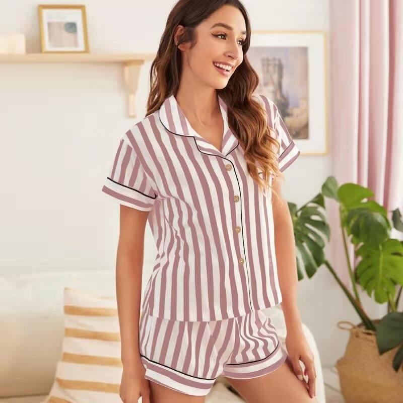 

Striped Binding Pocket PJ Set, Dusty pink