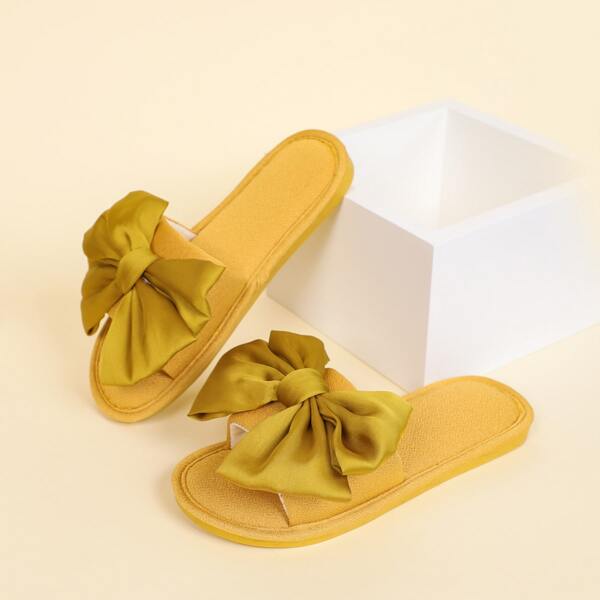 

Open Toe Bow Decor Slippers, Yellow