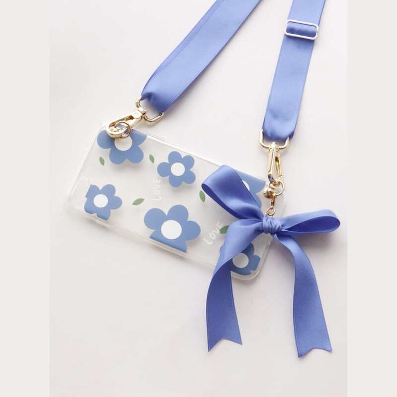 

Floral Pattern Phone Case With Lanyard, Baby blue