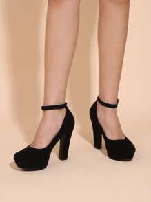 McKoine Minimalist Platform Ankle Strap Chunky Pumps - Black - View 3