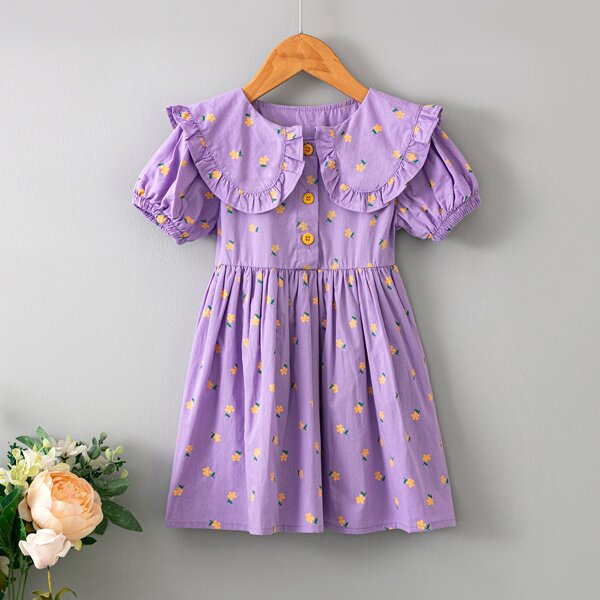

Toddler Girls Statement Collar Ditsy Floral Dress, Purple
