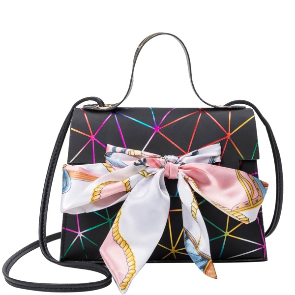 

Twilly Scarf Decor Geometric Graphic Satchel Bag, Black