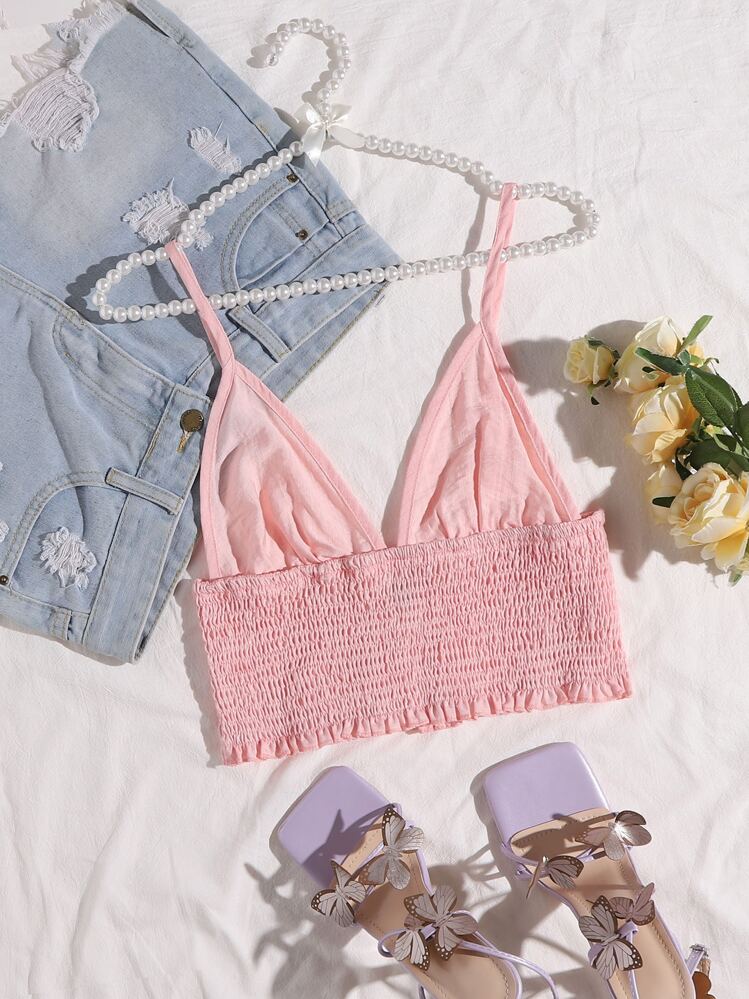 Solid Shirred Cami Top - Baby Pink - View 1