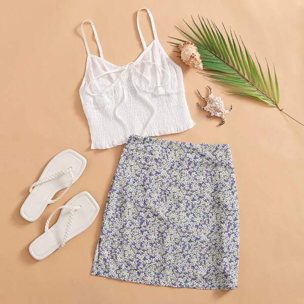 

Shirred Cami Top & Ditsy Floral Skirt Set, Multicolor