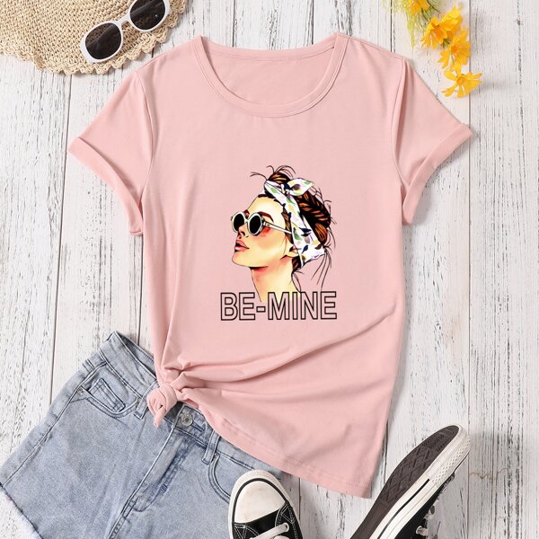 

Figure & Letter Graphic Tee, Baby pink