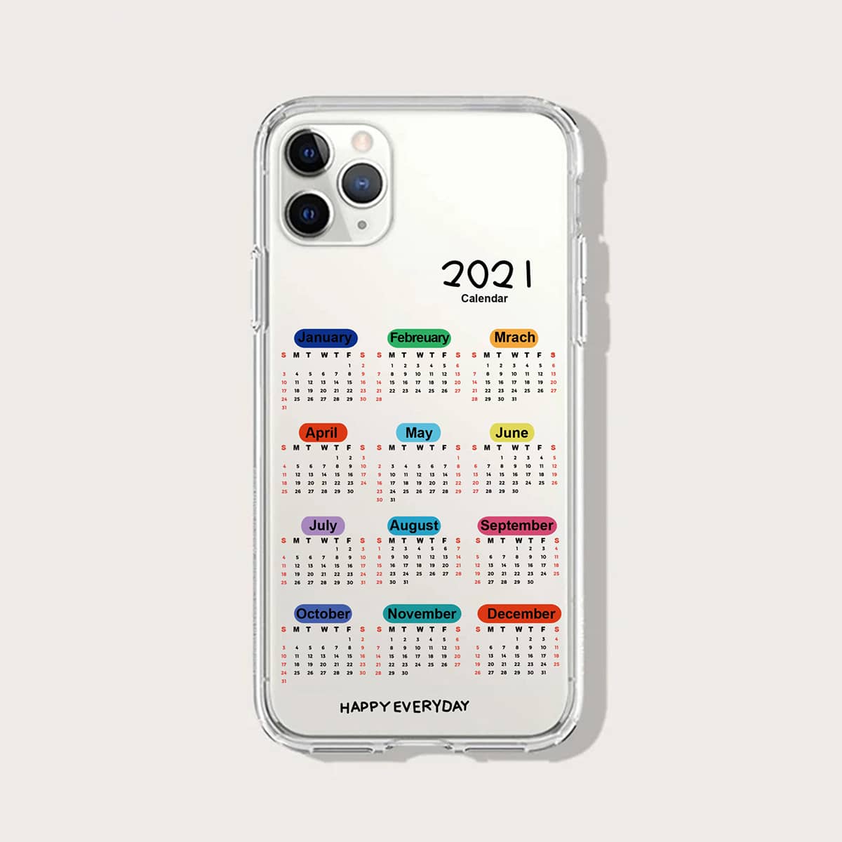 

Calendar Print Phone Case, Clear