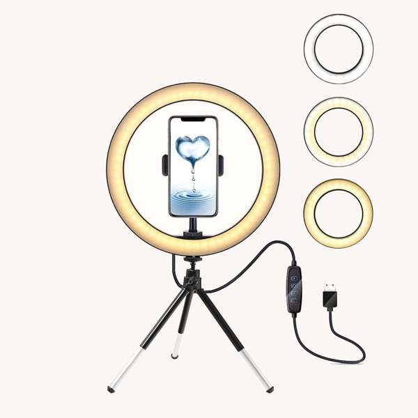 

1pc 10 Inch Ring Fill Light With Phone Tripod Holder, Black