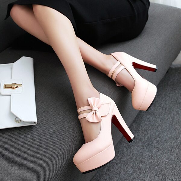 

Bow Decor Platform Chunky Mary Jane Heels, Baby pink