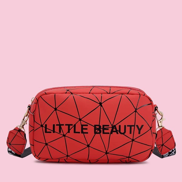 

Geometric & Letter Graphic Crossbody Bag, Red