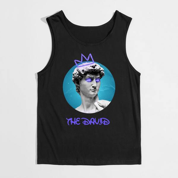 

Men Figure & Letter Graphic Tank Top, Black