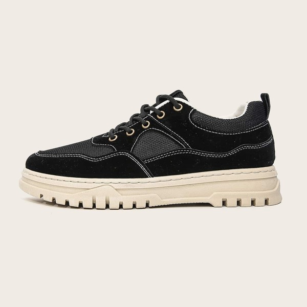 

Men Lace-up Front Mesh Panel Dress Shoes, Black