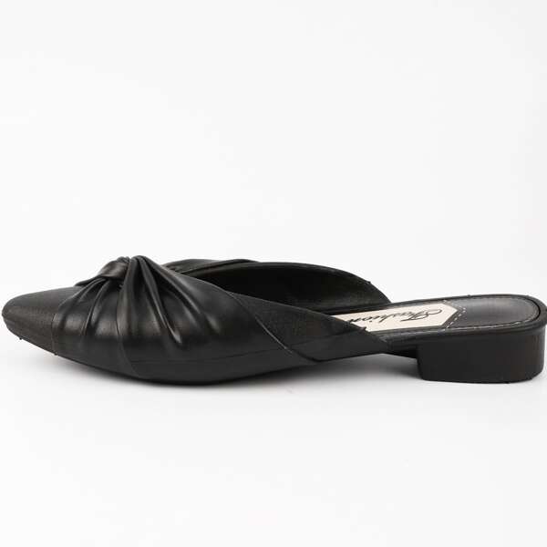 

Point Toe Twist Flat Mules, Black