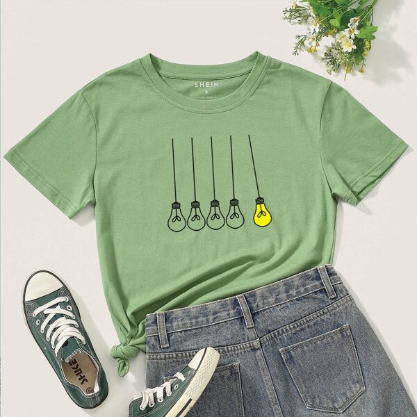 

Bulb Print Short Sleeve Tee, Lime green