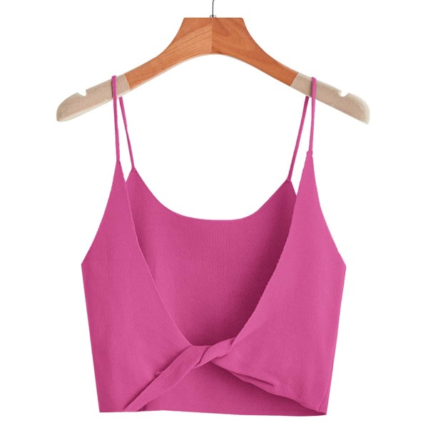 

Twist Back Solid Crop Knit Top, Pink