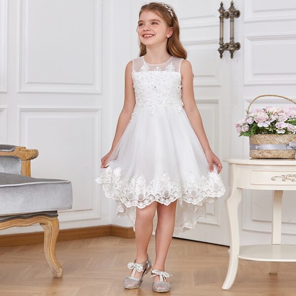 

Girls Floral Applique Detail Fit & Flare Gown Dress, White