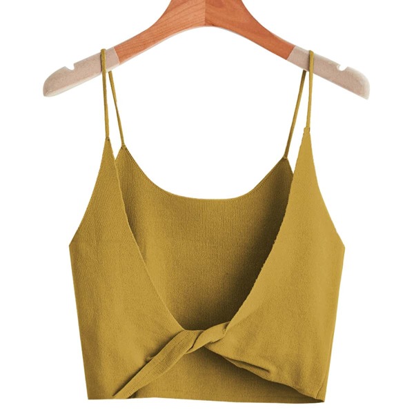 

Twist Back Solid Crop Knit Top, Mustard yellow