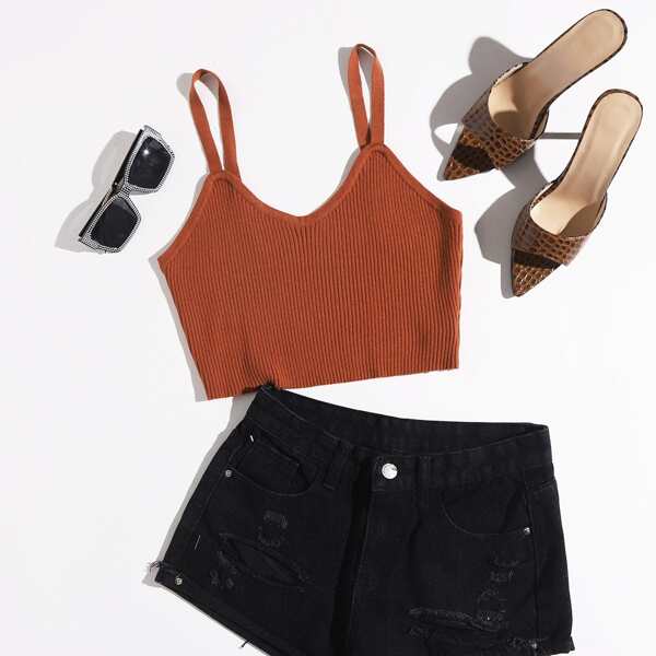 

Solid Cami Rib Knit Top, Burnt orange