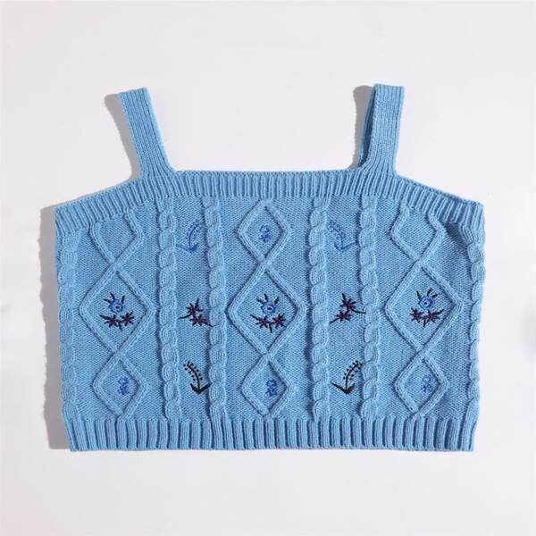 

Floral Pattern Knit Top, Blue