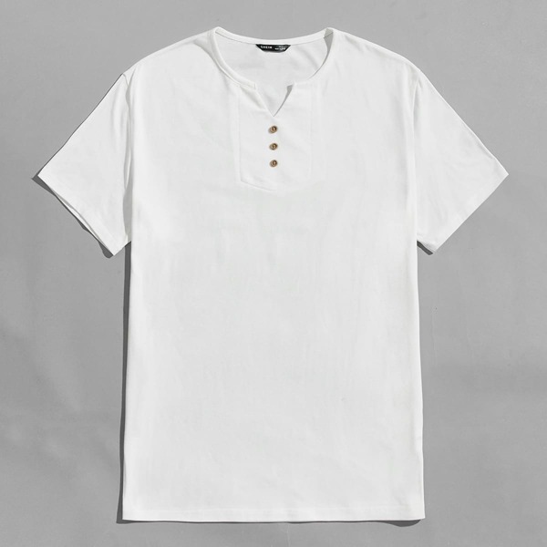 

Men Notched Neck Buttoned Front Top, White