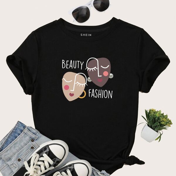 

Letter And Cartoon Graphic Tee, Black