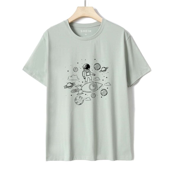 

Astronaut And Galaxy Print Tee, Mint green