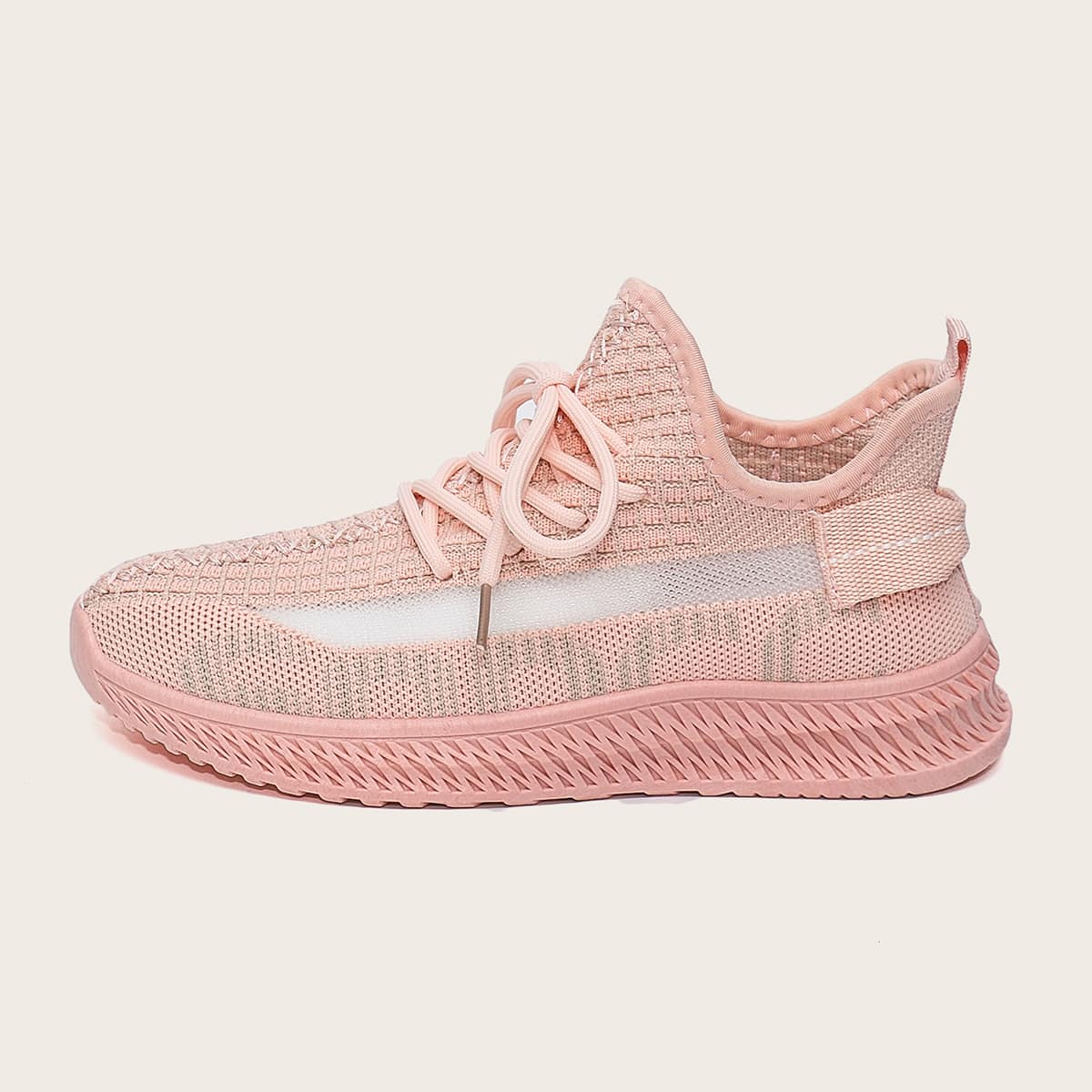 

Lace Up Decor Knit Running Shoes, Baby pink