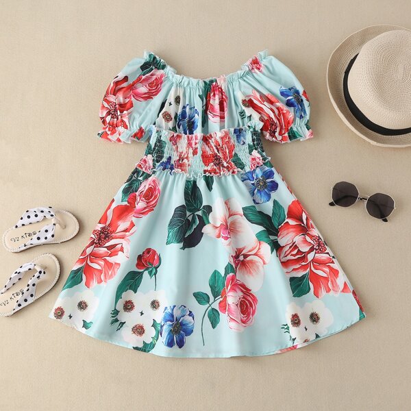 

Toddler Girls Floral Print Shirred Dress, Multicolor