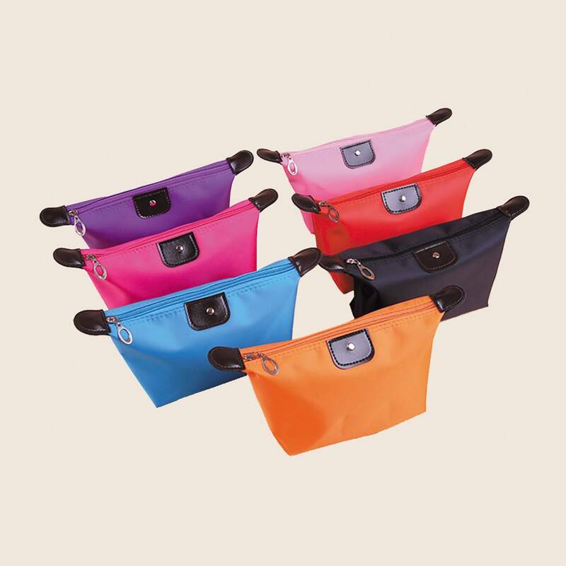 

2pcs Random Solid Zip Makeup Bag, Multicolor
