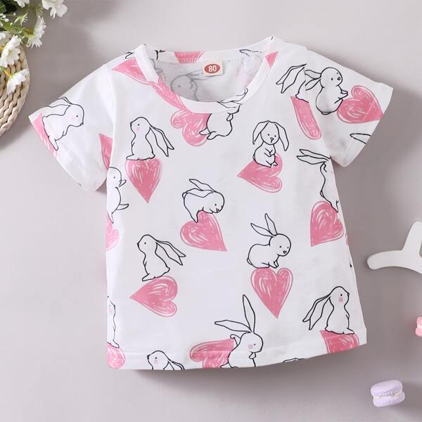 

Baby Girl Heart And Rabbit Print Tee, Multicolor