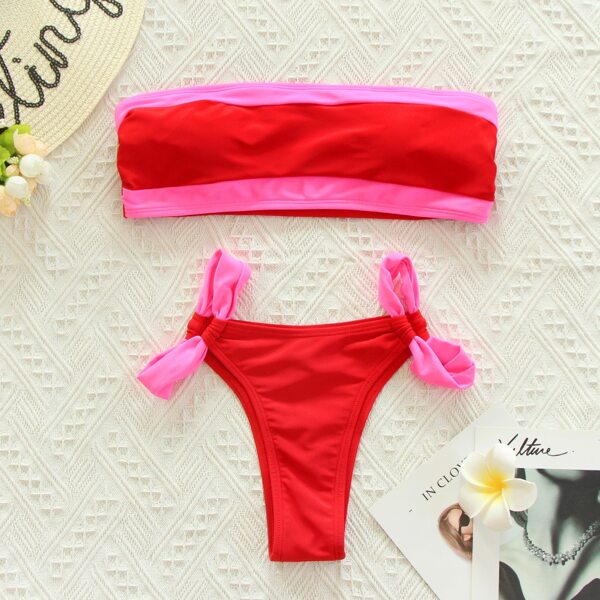 

Color Block Bandeau Thong Bikini Swimsuit, Red