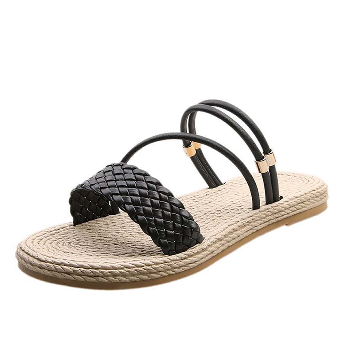 

Braided Strap Slide Sandals, Black
