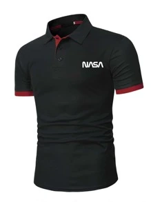 Manfinity Men Letter Graphic Polo Shirt - Black - View 1